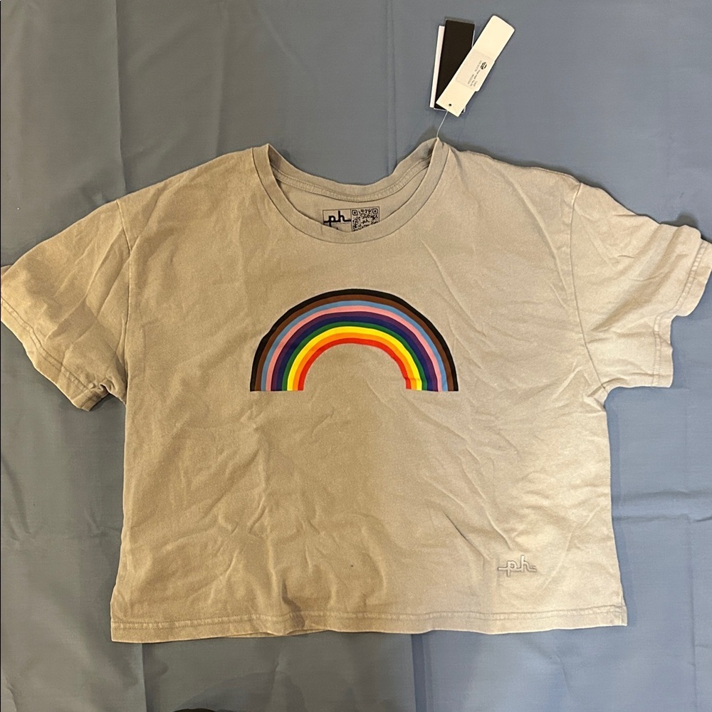 Gray 100% cotton Crop Top with Rainbow Design